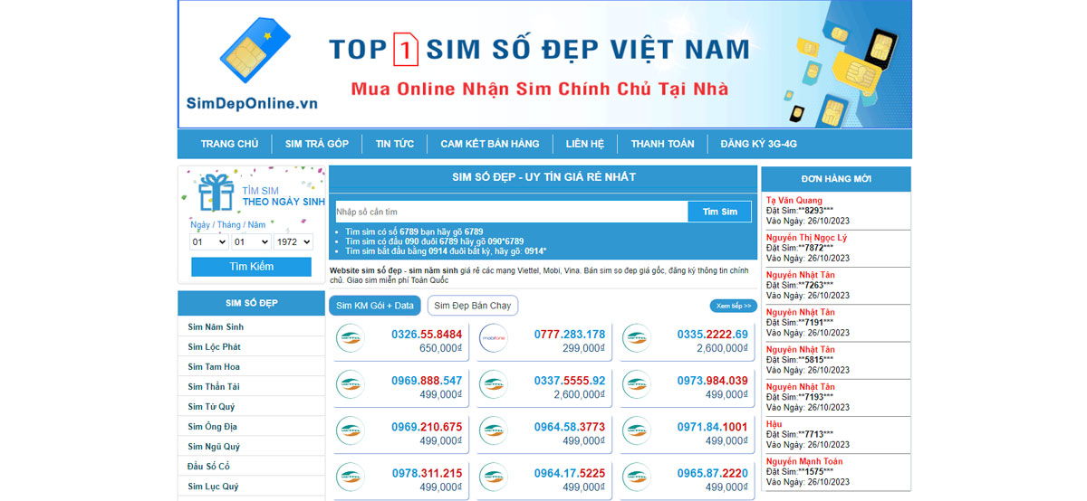 website bán sim online trực tuyến